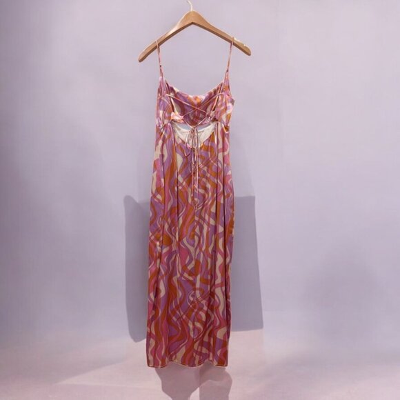 NWT ASTR Chelsi Midi Satin Dress in Purple Pink Rust - Picture 3 of 5